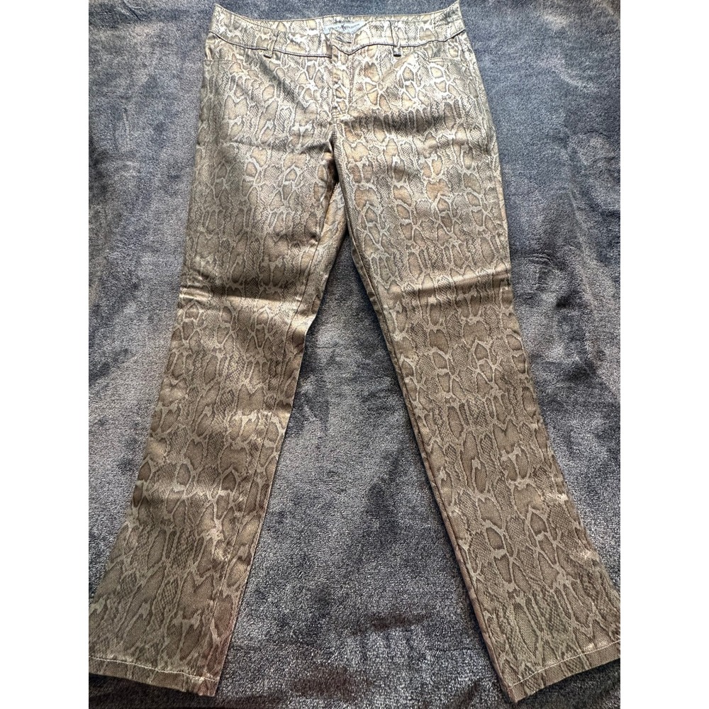 Chicos Platinum Metallic Snakeskin Print Slim Jeans Gold Bronze Size 2.5 - 14